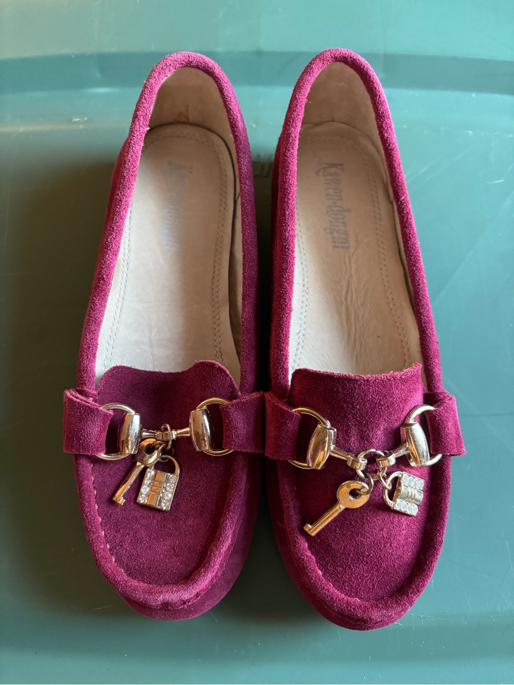 Burgundy Suede Loafers with Gold Hardware